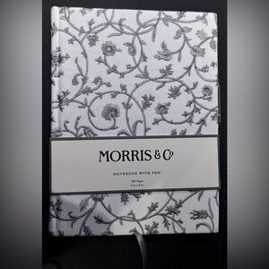Morris & Co. Embroidered Floral Fabric Journal Notebook with Pen - Silver